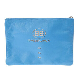 BALENCIAGA Supermarket Blue Leather Clutch Bag